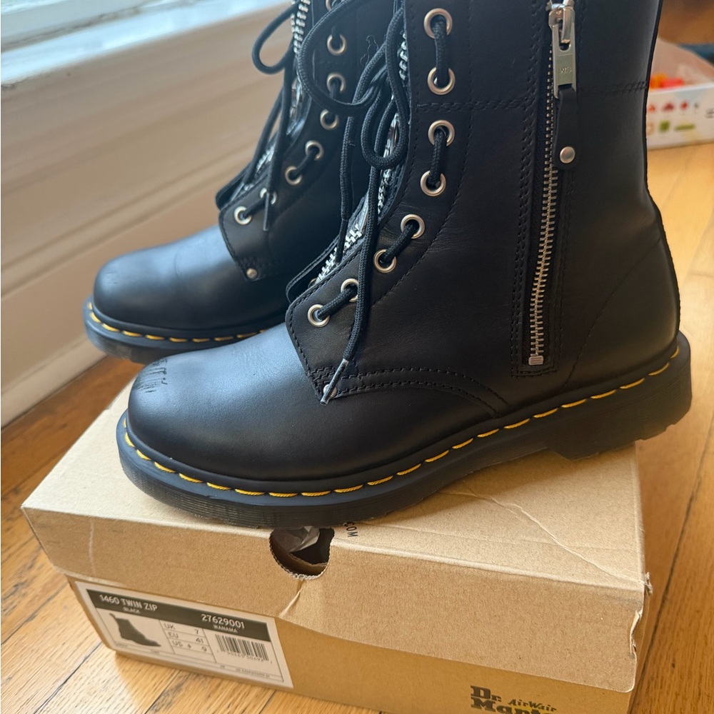 Girls Black Leather Martens Boots